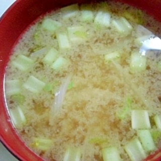 大根の茎と玉ねぎのお味噌汁